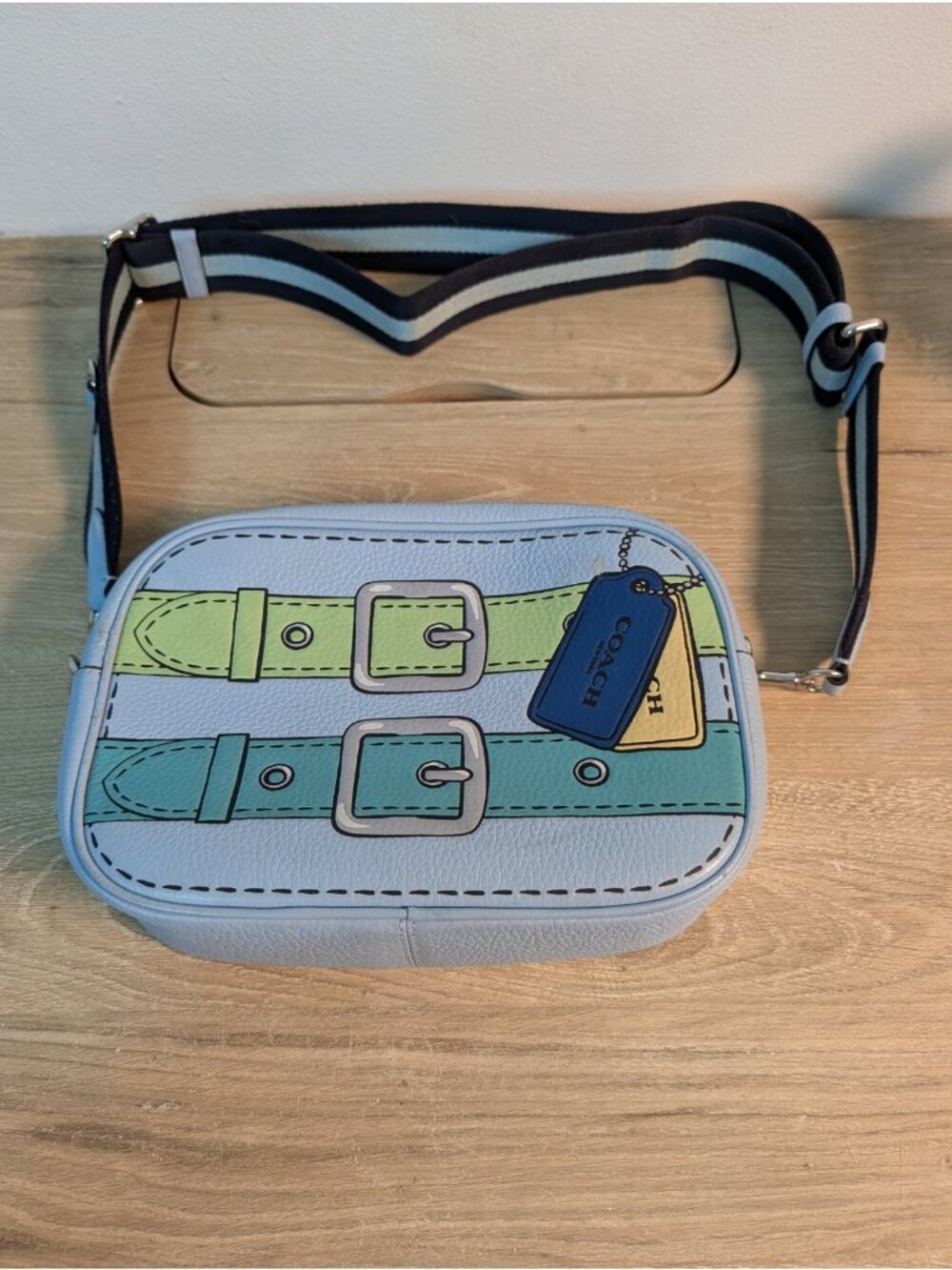 Coach Jamie Camera Bag With Trompe L'oeil Print CH170 Light Blue Strap Design